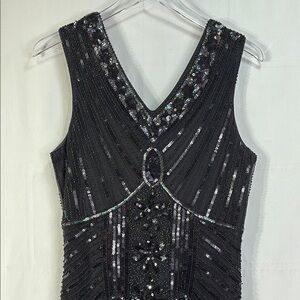 🥥 Fundaisy Black Midi Sheath sequin Dress  V-Neck sleeveless: